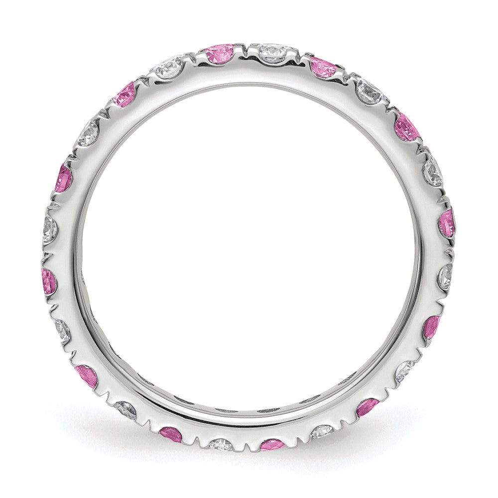 14k White Gold 3/4 Ct. Lab Grown Diamond VS/SI+ G+ and Lab Created Pink Sapphire Size 4 Eternity Band