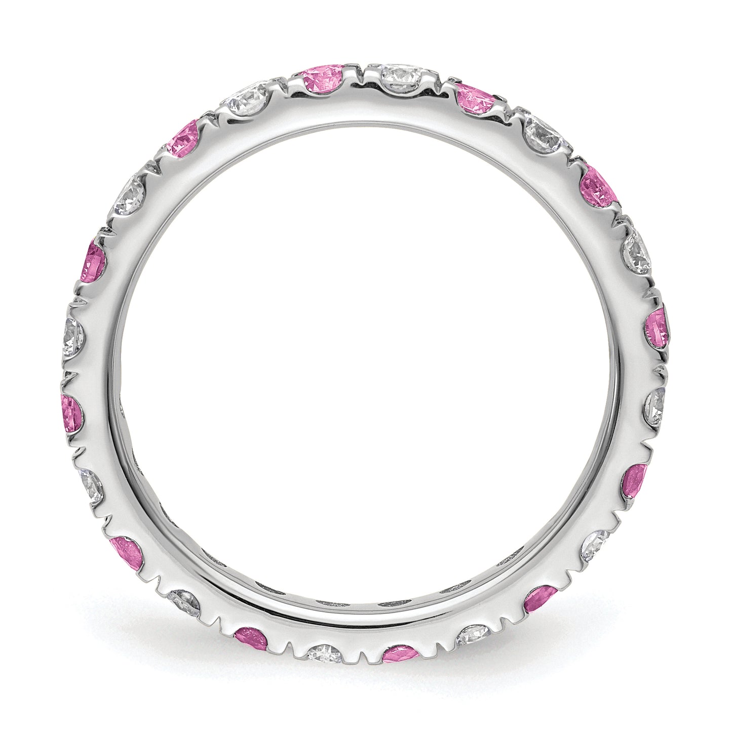 14k White Gold 3/8 Ct. Lab Grown Diamond VS/SI+ G+ and Lab Created Pink Sapphire Eternity Band Ring