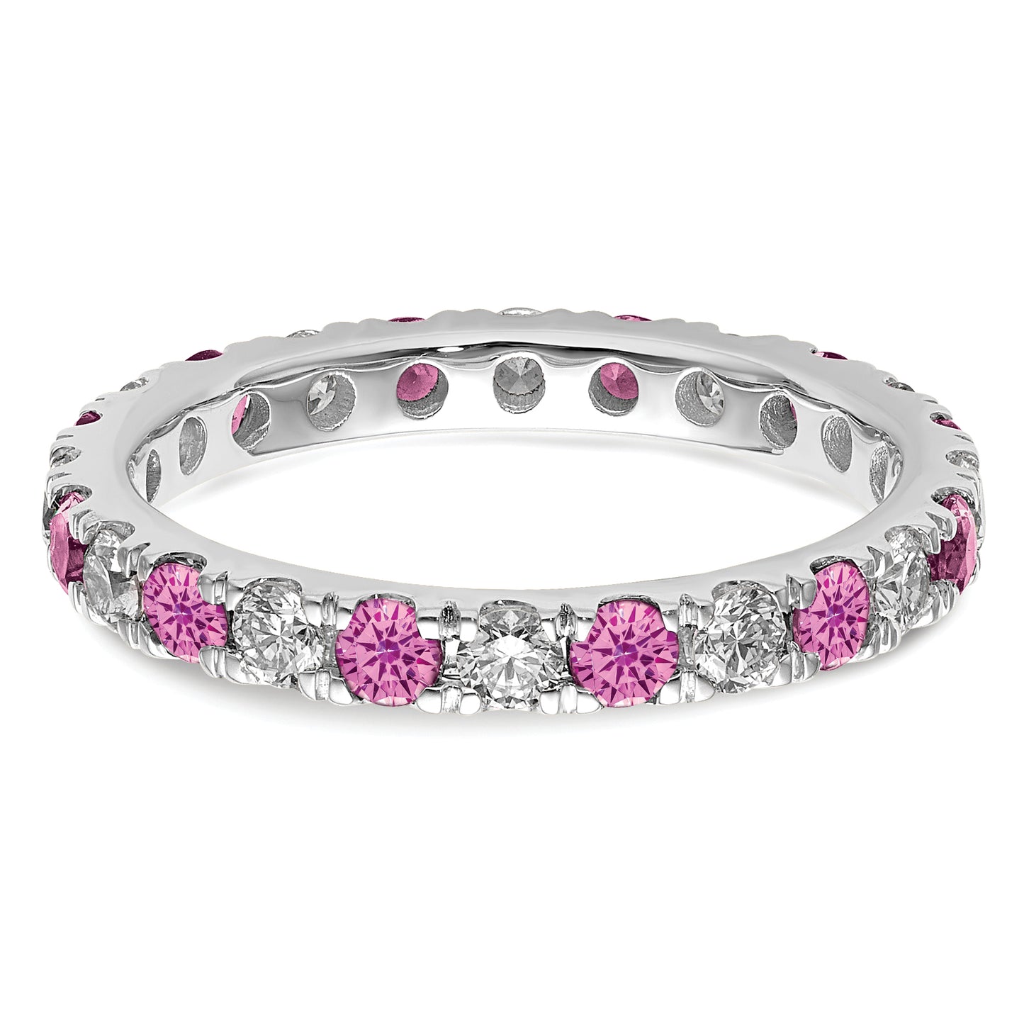 14k White Gold 3/8 Ct. Lab Grown Diamond VS/SI+ G+ and Lab Created Pink Sapphire Eternity Band Ring