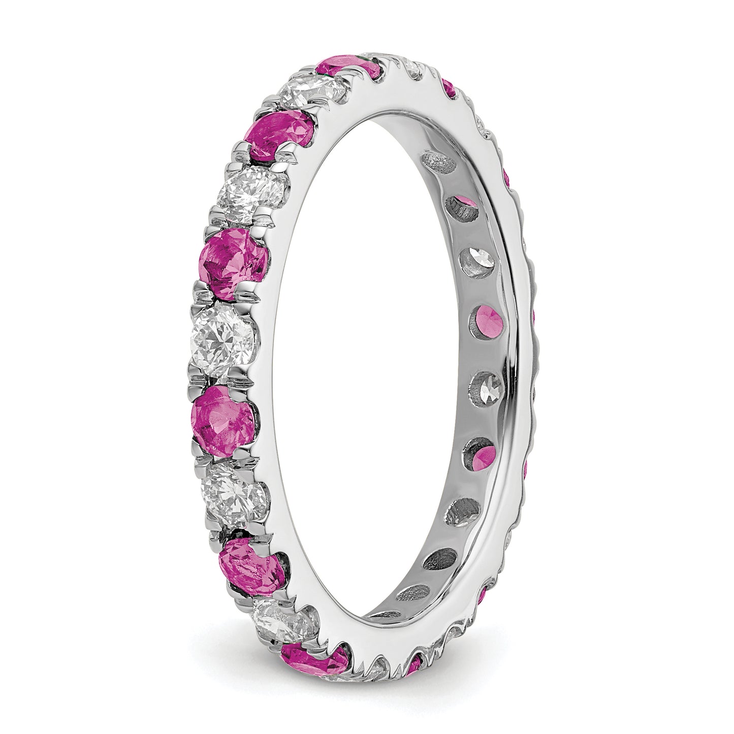 14k White Gold 3/8 Ct. Lab Grown Diamond VS/SI+ G+ and Lab Created Pink Sapphire Eternity Band Ring