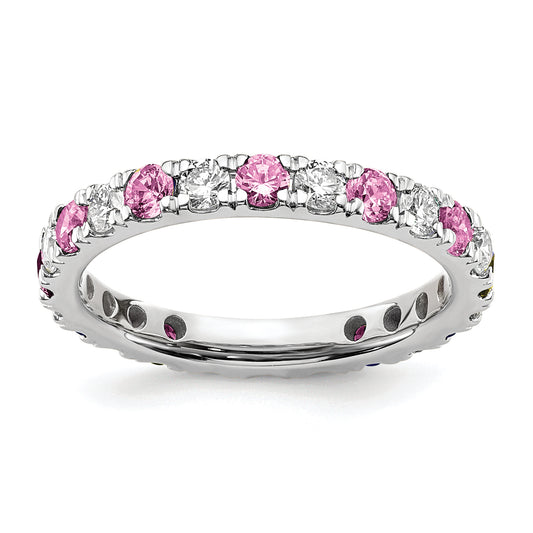 14k White Gold 3/4 Ct. Lab Grown Diamond VS/SI+ G+ and Lab Created Pink Sapphire Eternity Band Ring