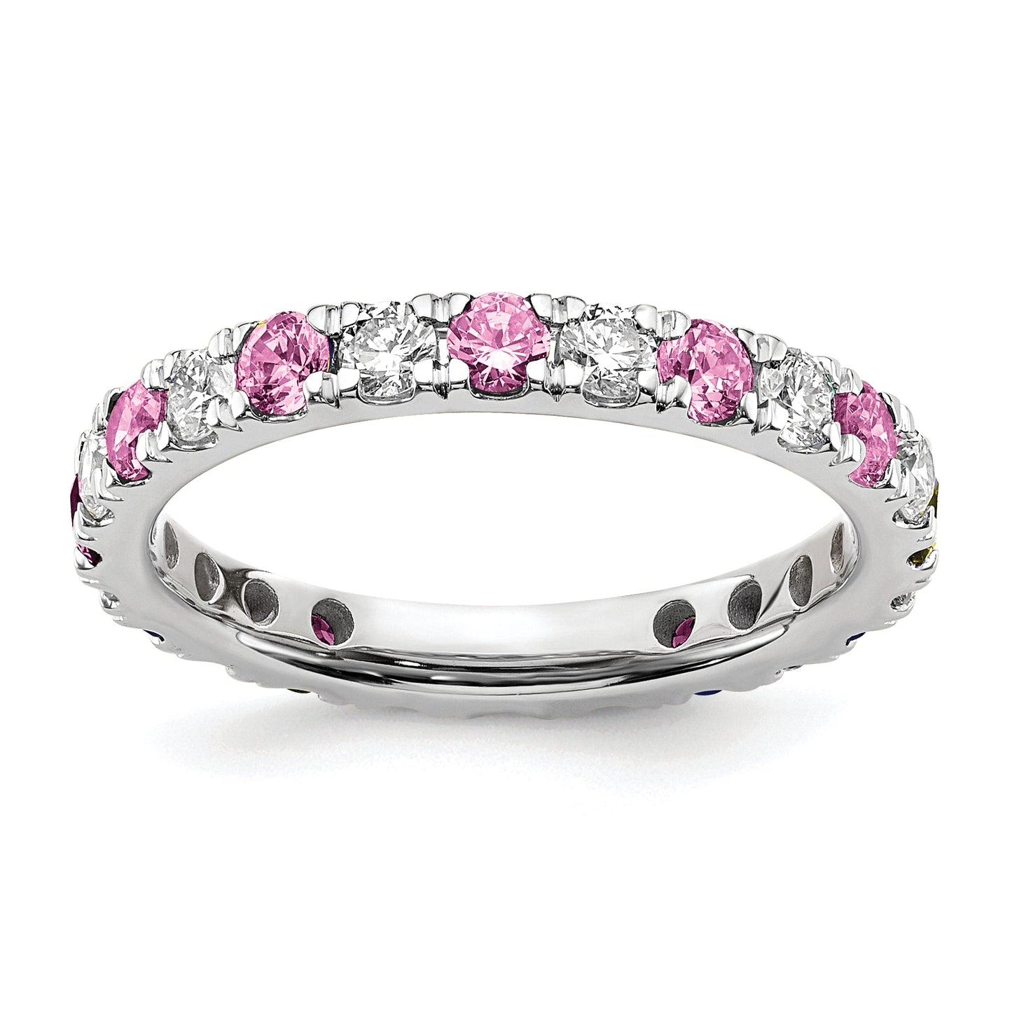 14k White Gold 7/8 Ct. Lab Grown Diamond VS/SI+ G+ and Lab Created Pink Sapphire Eternity Band Ring