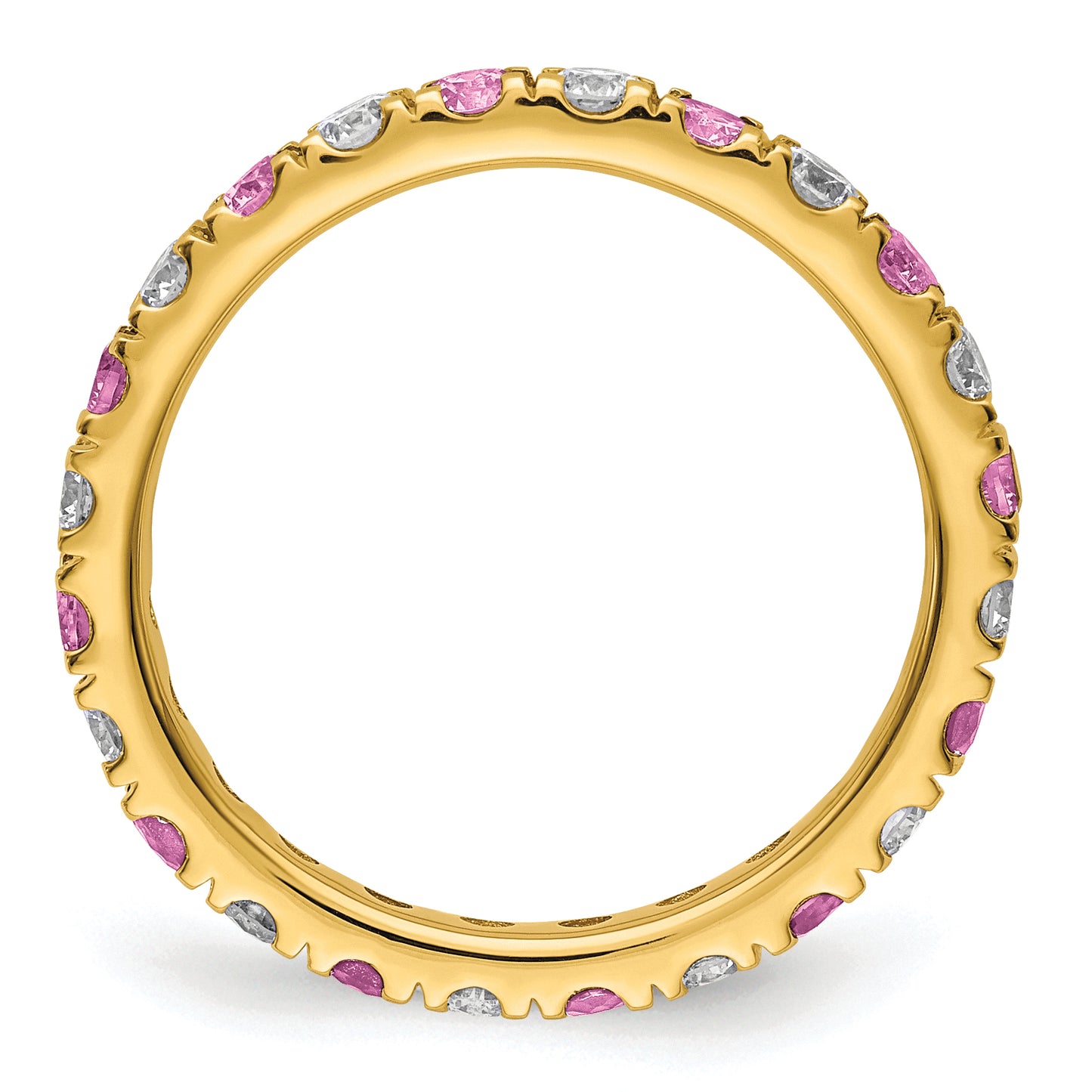 14k Yellow Gold 7/8 Ct. Lab Grown Diamond VS/SI+ G+ and Lab Created Pink Sapphire Eternity Band Ring