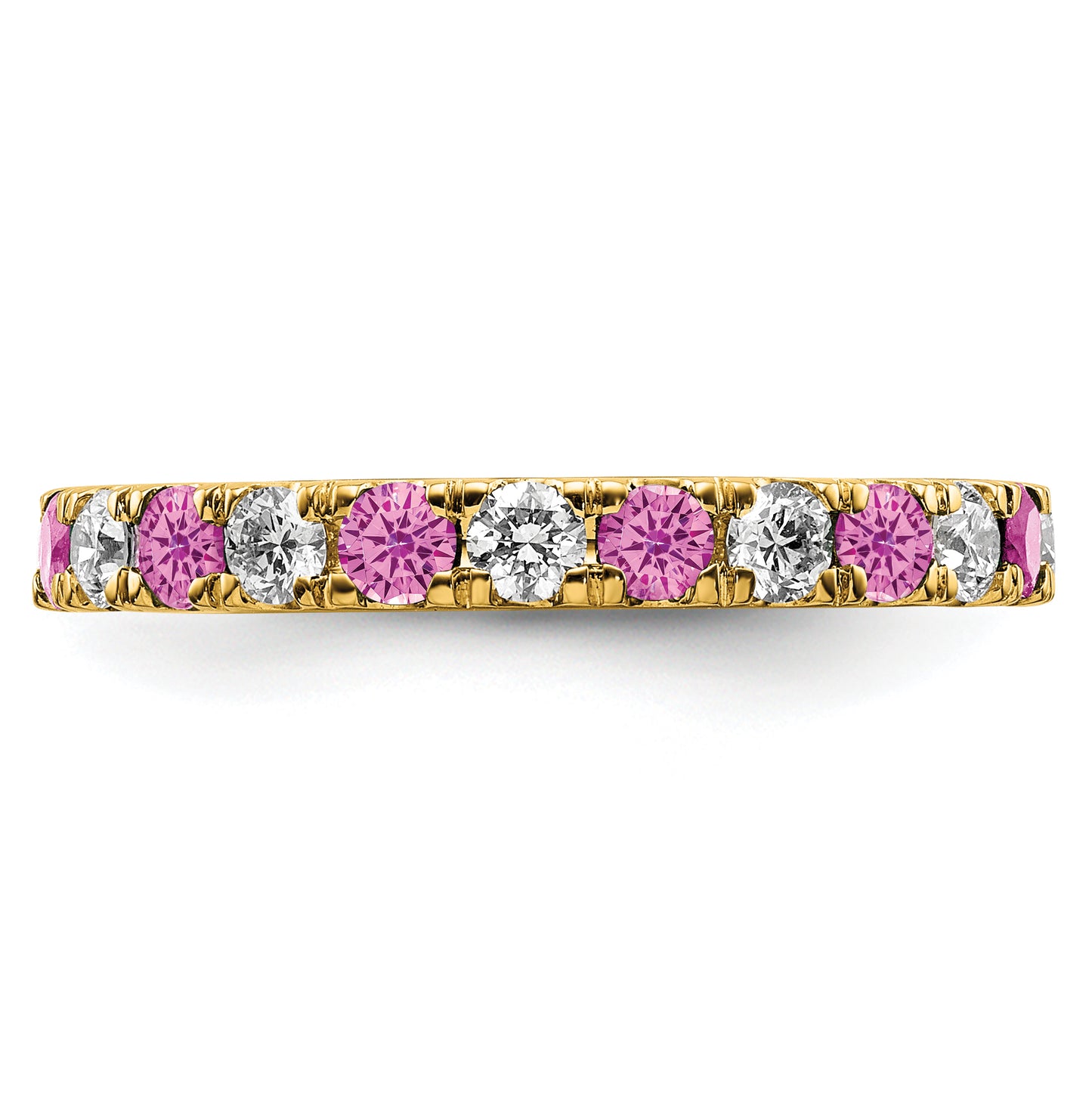 14k Yellow Gold 3/4 Ct. Lab Grown Diamond VS/SI+ G+ and Lab Created Pink Sapphire Eternity Band Ring