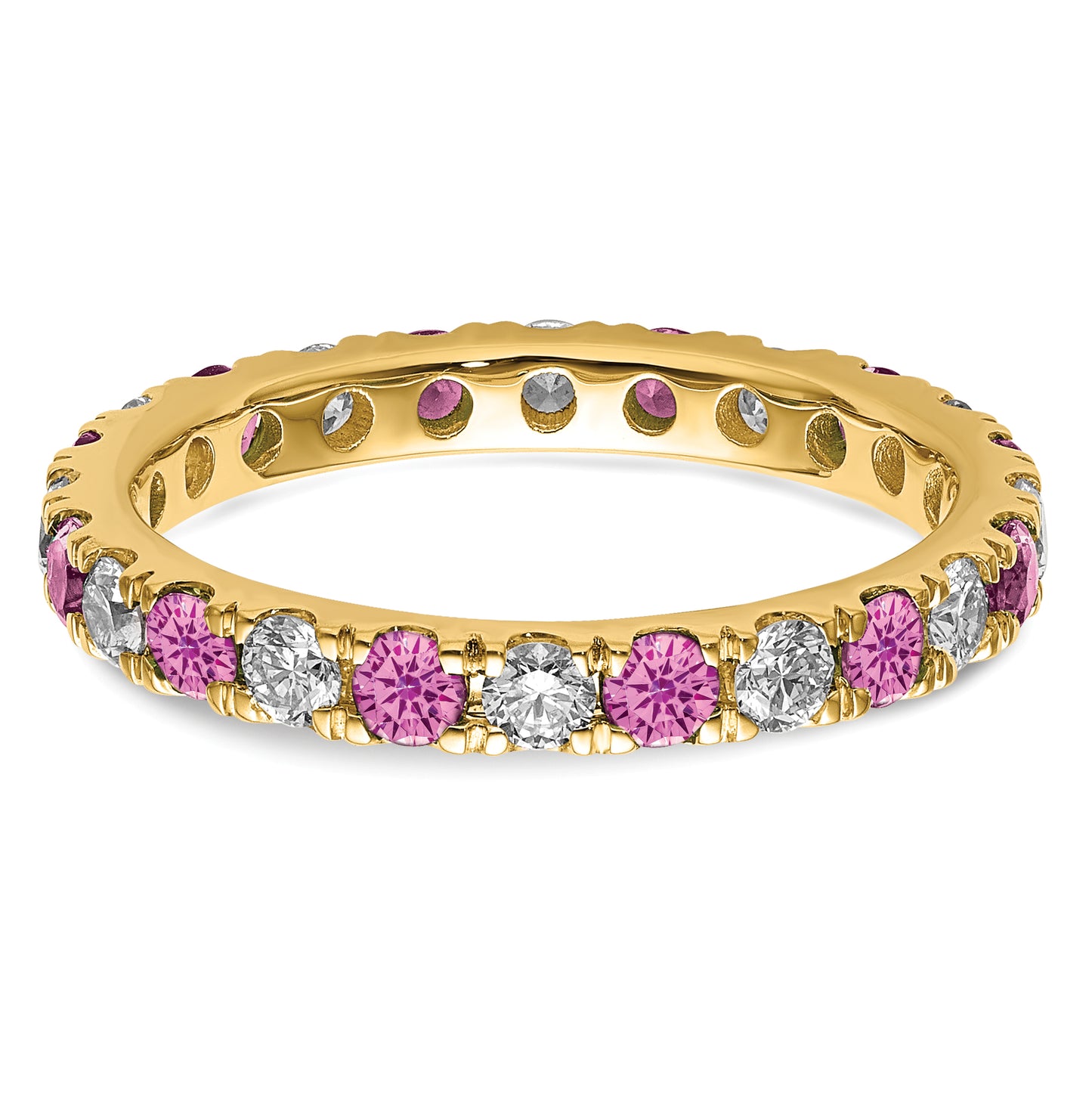 14k Yellow Gold 7/8 Ct. Lab Grown Diamond VS/SI+ G+ and Lab Created Pink Sapphire Eternity Band Ring