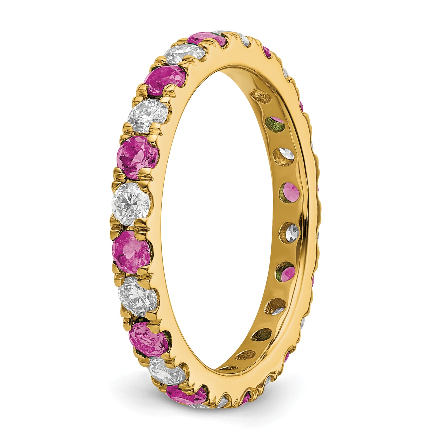 14k Yellow Gold 3/4 Ct. Lab Grown Diamond VS/SI+ G+ and Lab Created Pink Sapphire Eternity Band Ring