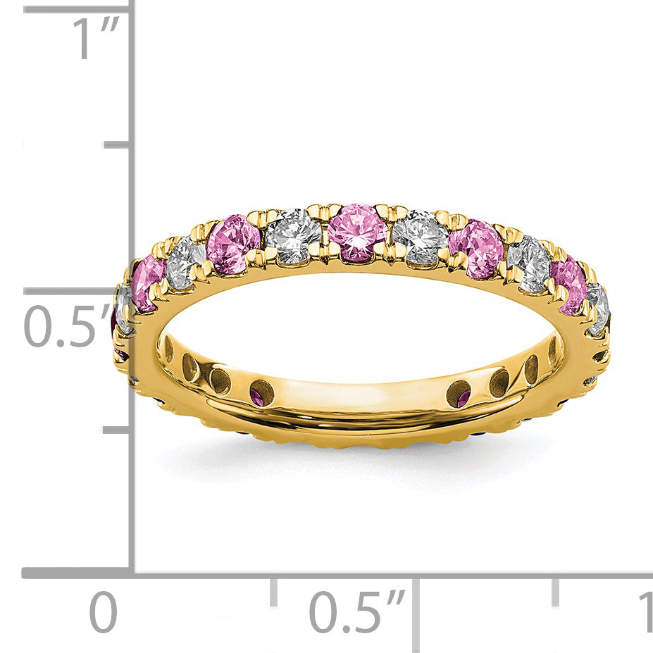 14k Yellow Gold 3/4 Ct. Lab Grown Diamond VS/SI+ G+ and Lab Created Pink Sapphire Eternity Band Ring