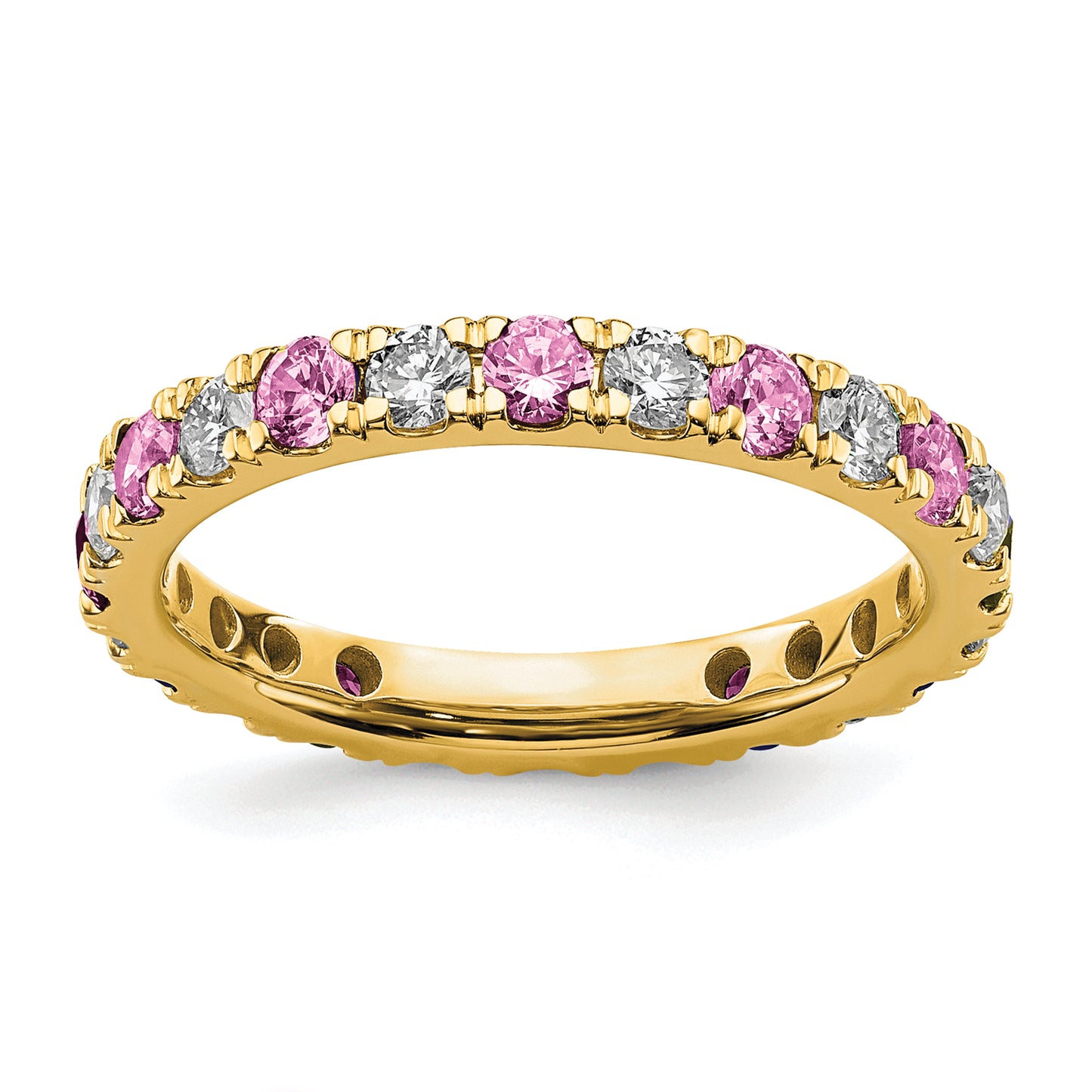 14k Yellow Gold 3/4 Ct. Lab Grown Diamond VS/SI+ G+ and Lab Created Pink Sapphire Eternity Band Ring