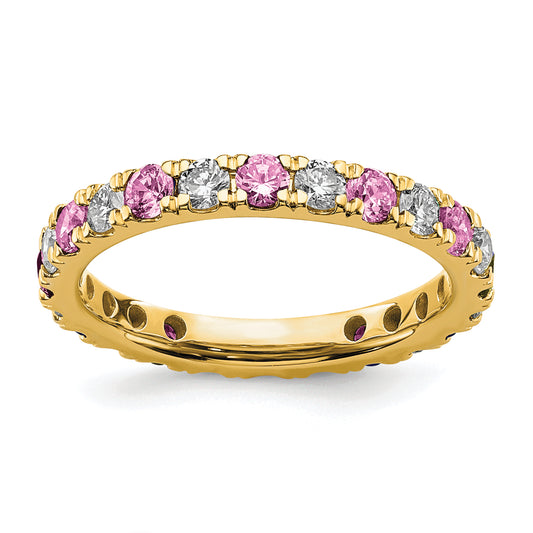 14k Yellow Gold 3/8 Ct. Lab Grown Diamond VS/SI+ G+ and Lab Created Pink Sapphire Eternity Band Ring