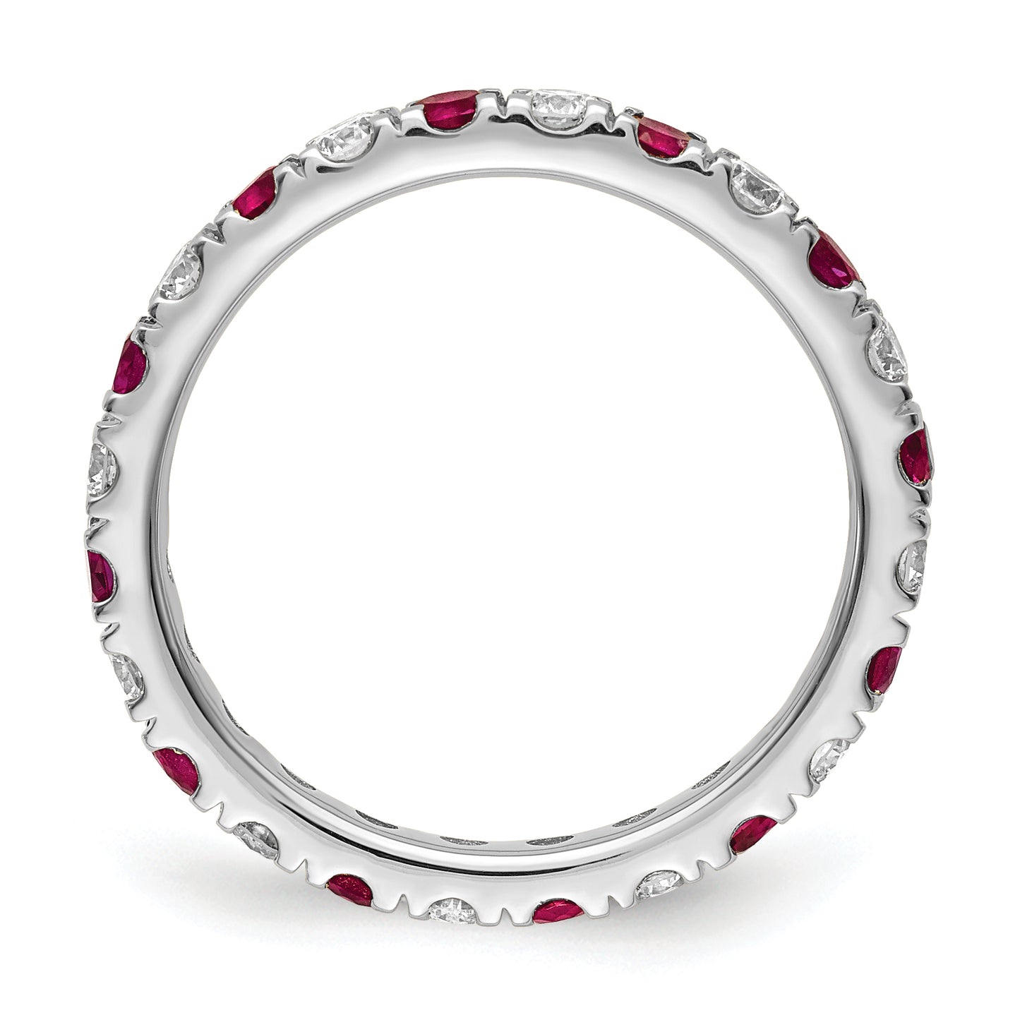 14k White Gold 3/4 Ct. Lab Grown Diamond VS/SI+ G+ and Lab Created Ruby Eternity Band Ring