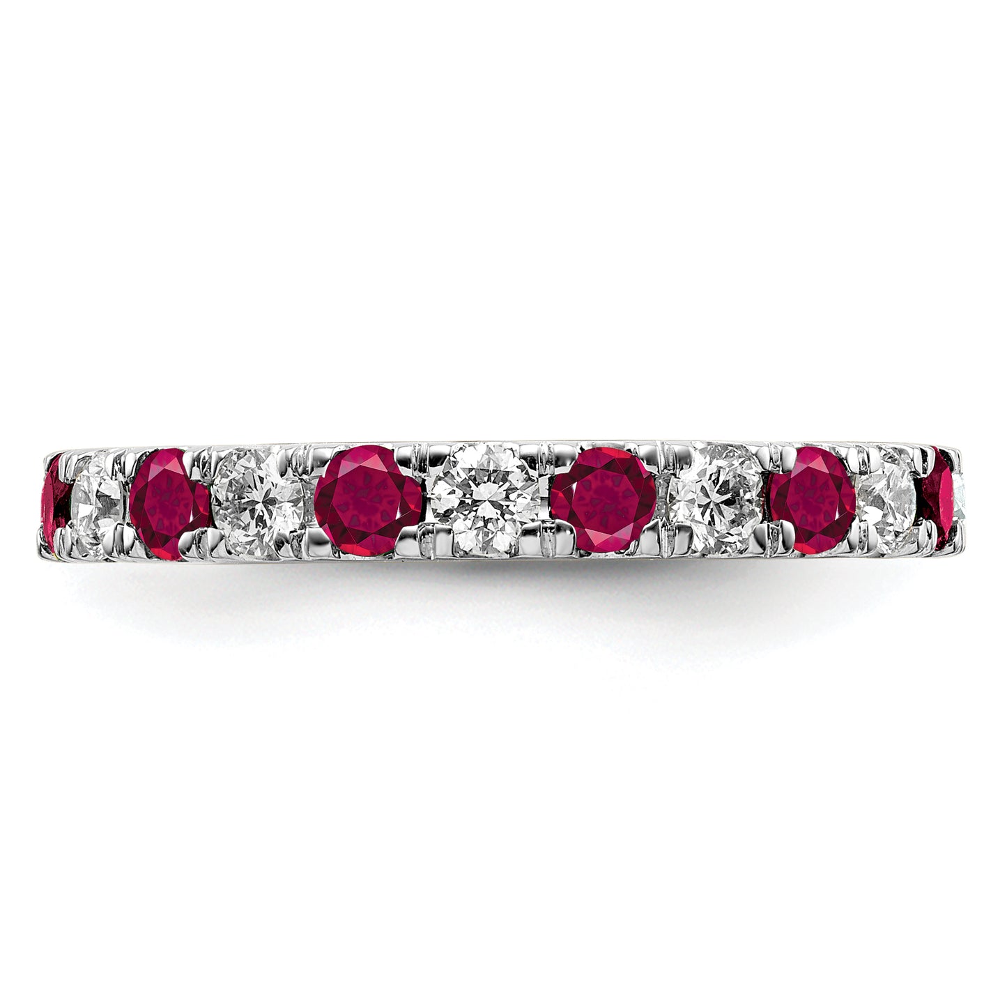 14k White Gold 3/4 Ct. Lab Grown Diamond VS/SI+ G+ and Lab Created Ruby Eternity Band Ring