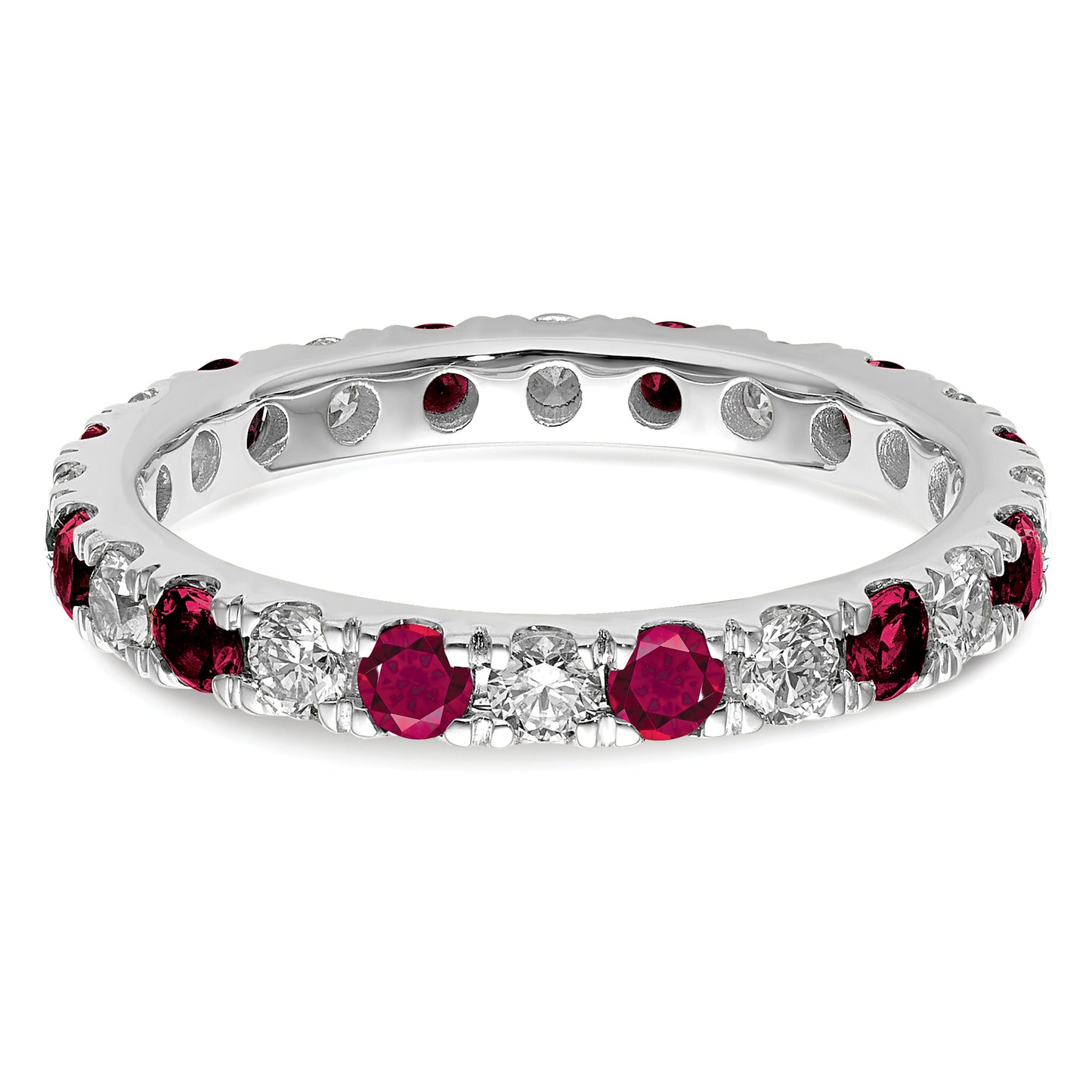 14k White Gold 3/4 Ct. Lab Grown Diamond VS/SI+ G+ and Lab Created Ruby Eternity Band Ring