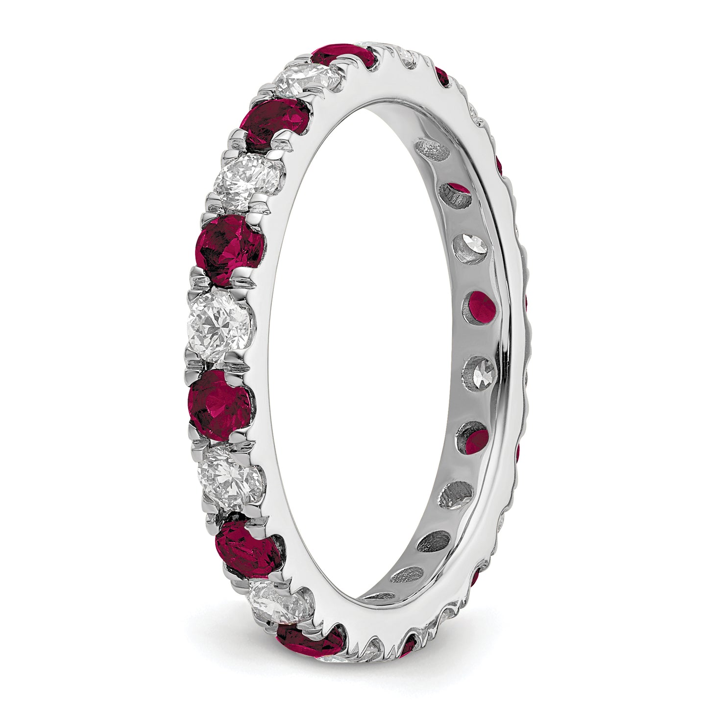 14k White Gold 7/8 Ct. Lab Grown Diamond VS/SI+ G+ and Lab Created Ruby Eternity Band Ring