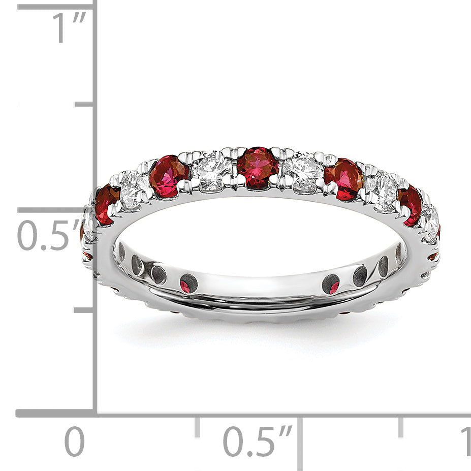 14k White Gold 3/8 Ct. Lab Grown Diamond VS/SI+ G+ and Lab Created Ruby Eternity Band Ring