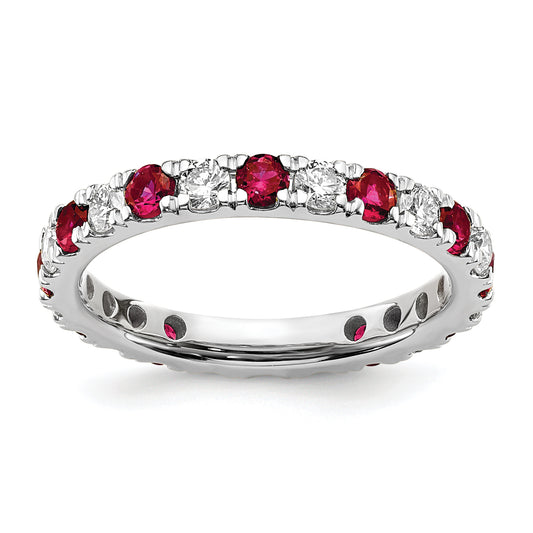 14k White Gold 3/4 Ct. Lab Grown Diamond VS/SI+ G+ and Lab Created Ruby Eternity Band Ring