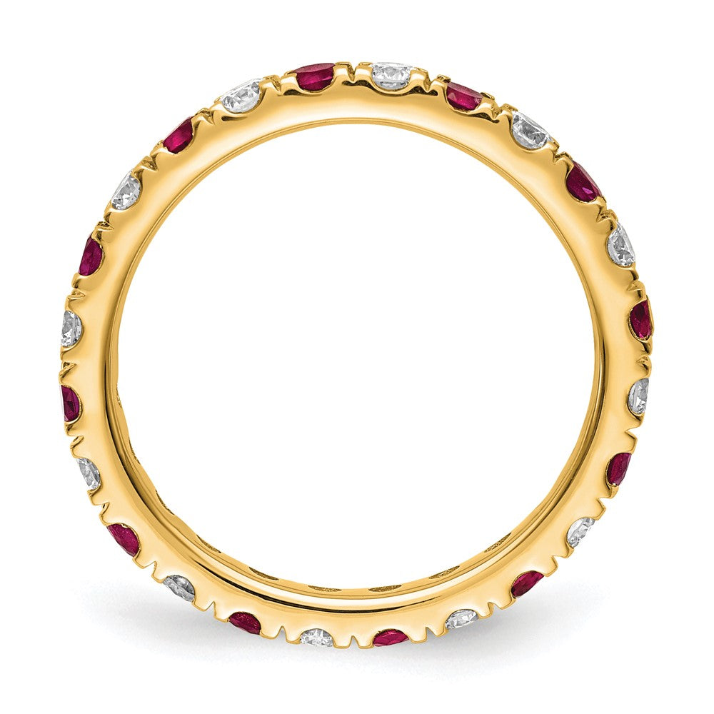 14k Yellow Gold 3/8 Ct. Lab Grown Diamond VS/SI+ G+ and Lab Created Ruby Size 5 Eternity Band