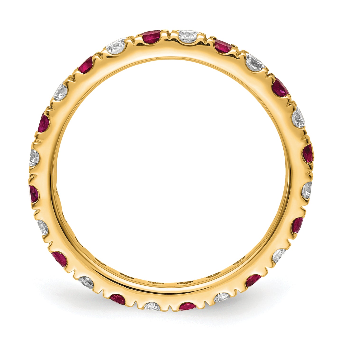 14k Yellow Gold 3/4 Ct. Lab Grown Diamond VS/SI+ G+ and Lab Created Ruby Eternity Band Ring