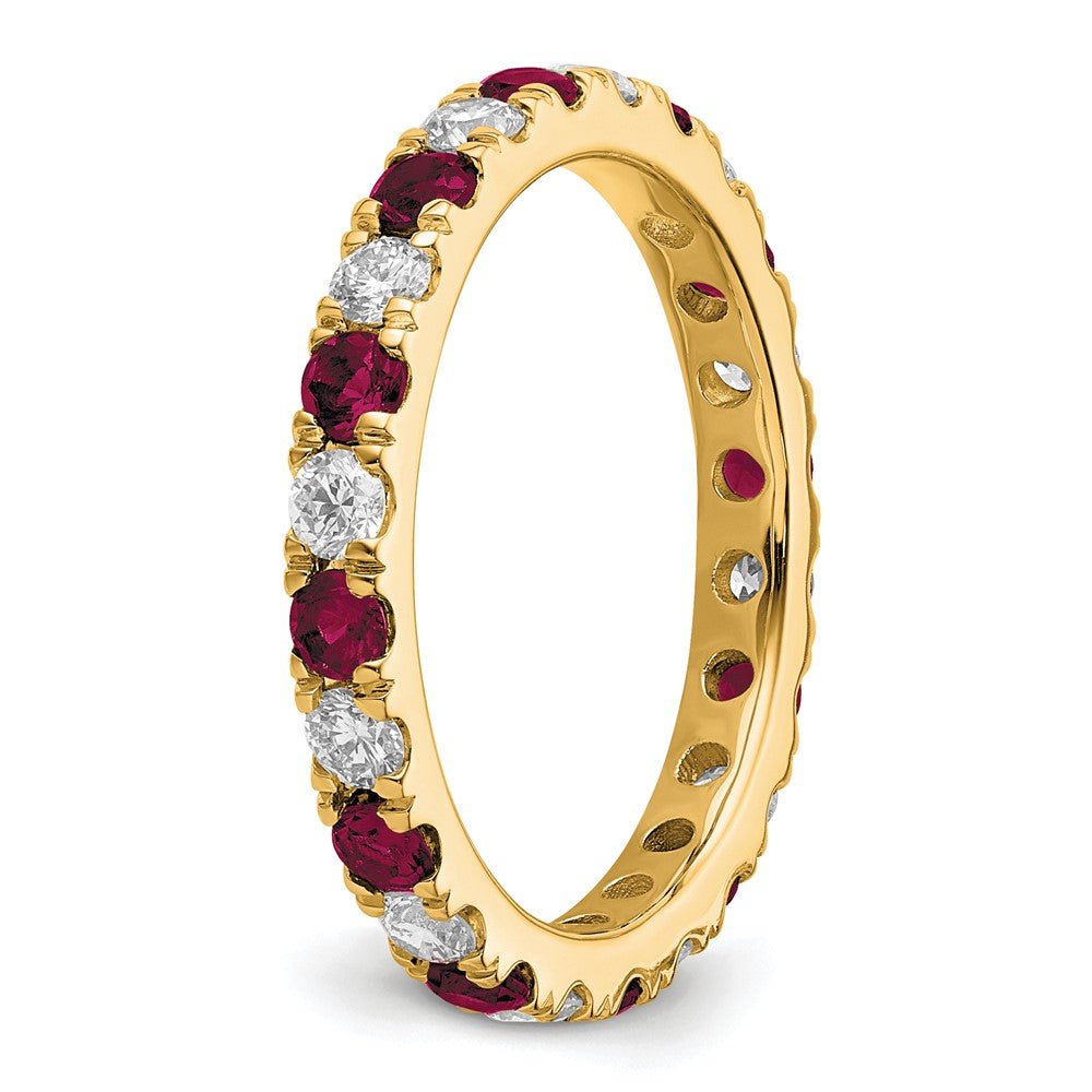 14k Yellow Gold 3/8 Ct. Lab Grown Diamond VS/SI+ G+ and Lab Created Ruby Size 5 Eternity Band