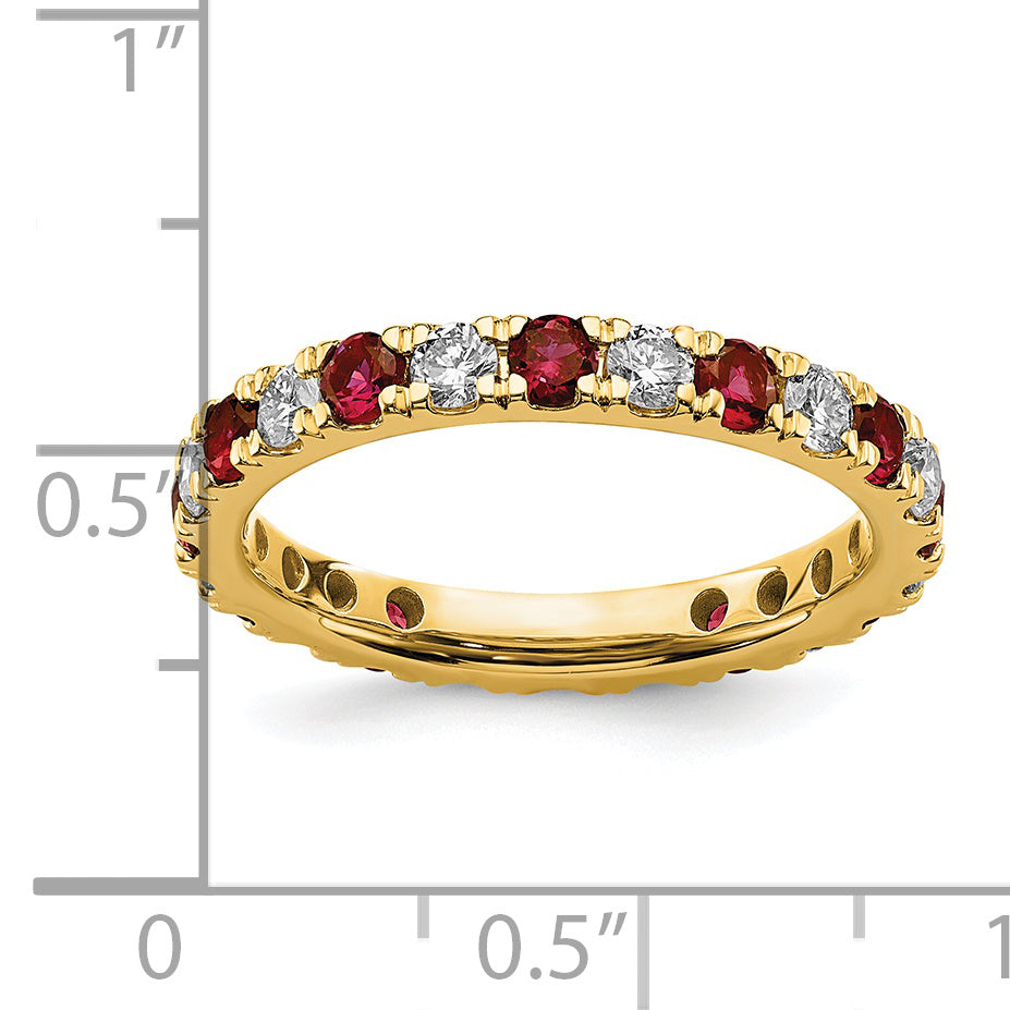 14k Yellow Gold 3/8 Ct. Lab Grown Diamond VS/SI+ G+ and Lab Created Ruby Eternity Band Ring