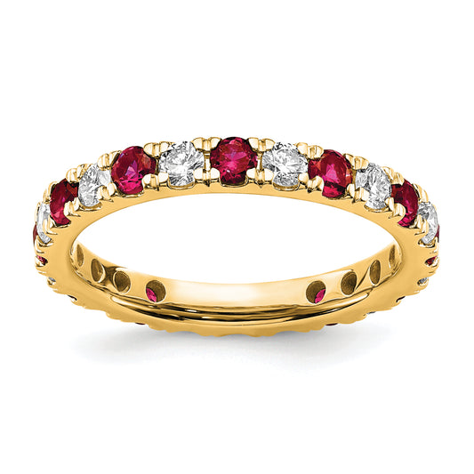 14k Yellow Gold 3/8 Ct. Lab Grown Diamond VS/SI+ G+ and Lab Created Ruby Eternity Band Ring