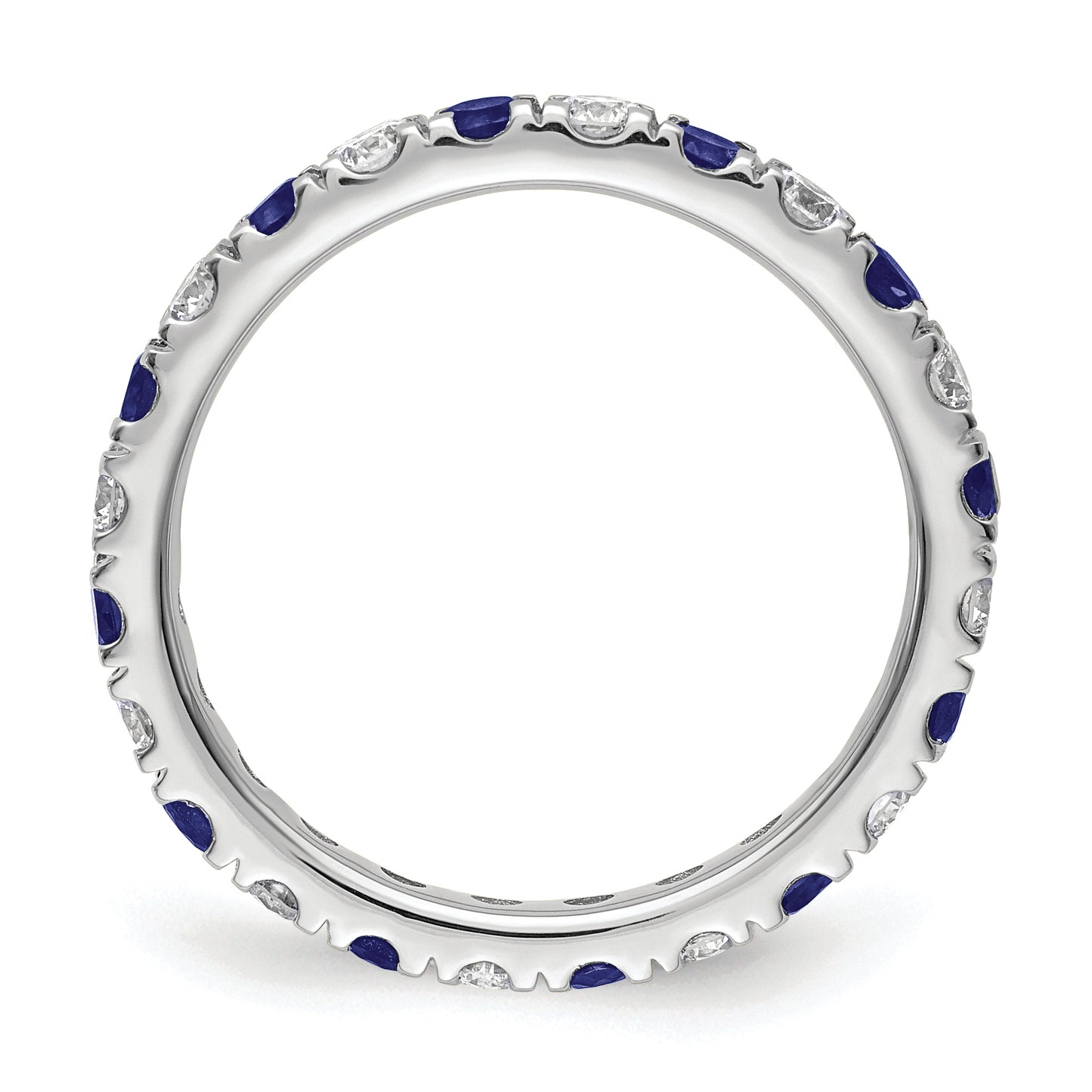 14k White Gold 7/8 Ct. Lab Grown Diamond VS/SI+ G+ and Lab Created Blue Sapphire Eternity Band Ring