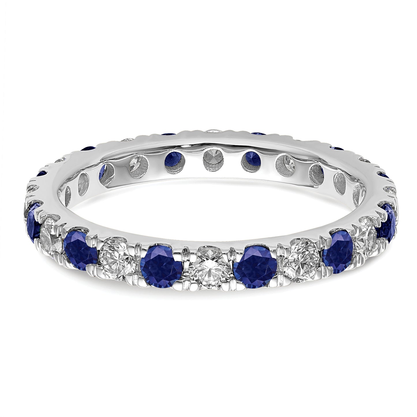 14k White Gold 3/4 Ct. Lab Grown Diamond VS/SI+ G+ and Lab Created Blue Sapphire Eternity Band Ring