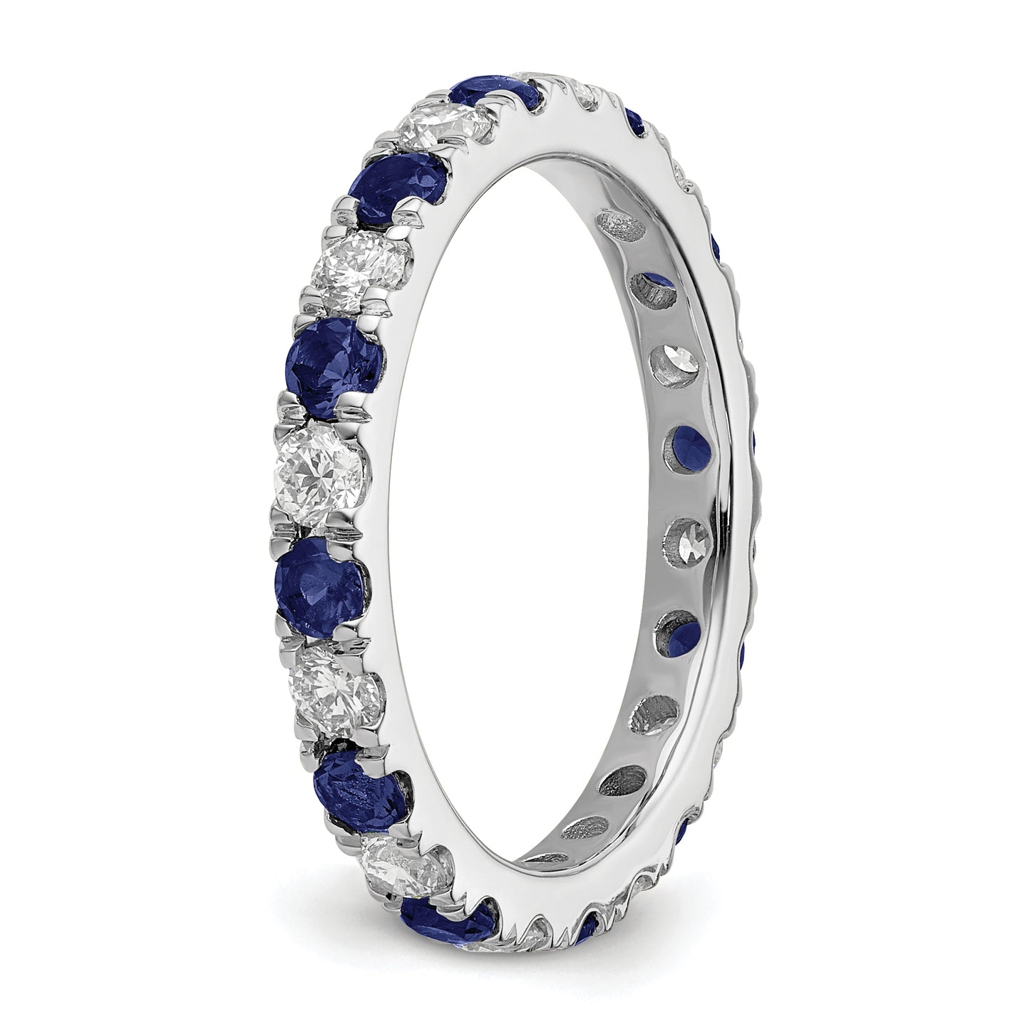 14k White Gold 7/8 Ct. Lab Grown Diamond VS/SI+ G+ and Lab Created Blue Sapphire Eternity Band Ring