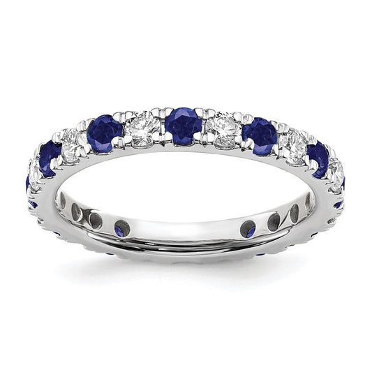 14k White Gold 3/8 Ct. Lab Grown Diamond VS/SI+ G+ and Lab Created Blue Sapphire Size 5 Eternity Band