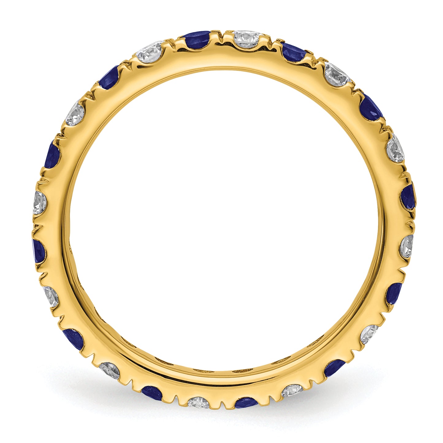 14k Yellow Gold 3/4 Ct. Lab Grown Diamond VS/SI+ G+ and Lab Created Blue Sapphire Eternity Band Ring