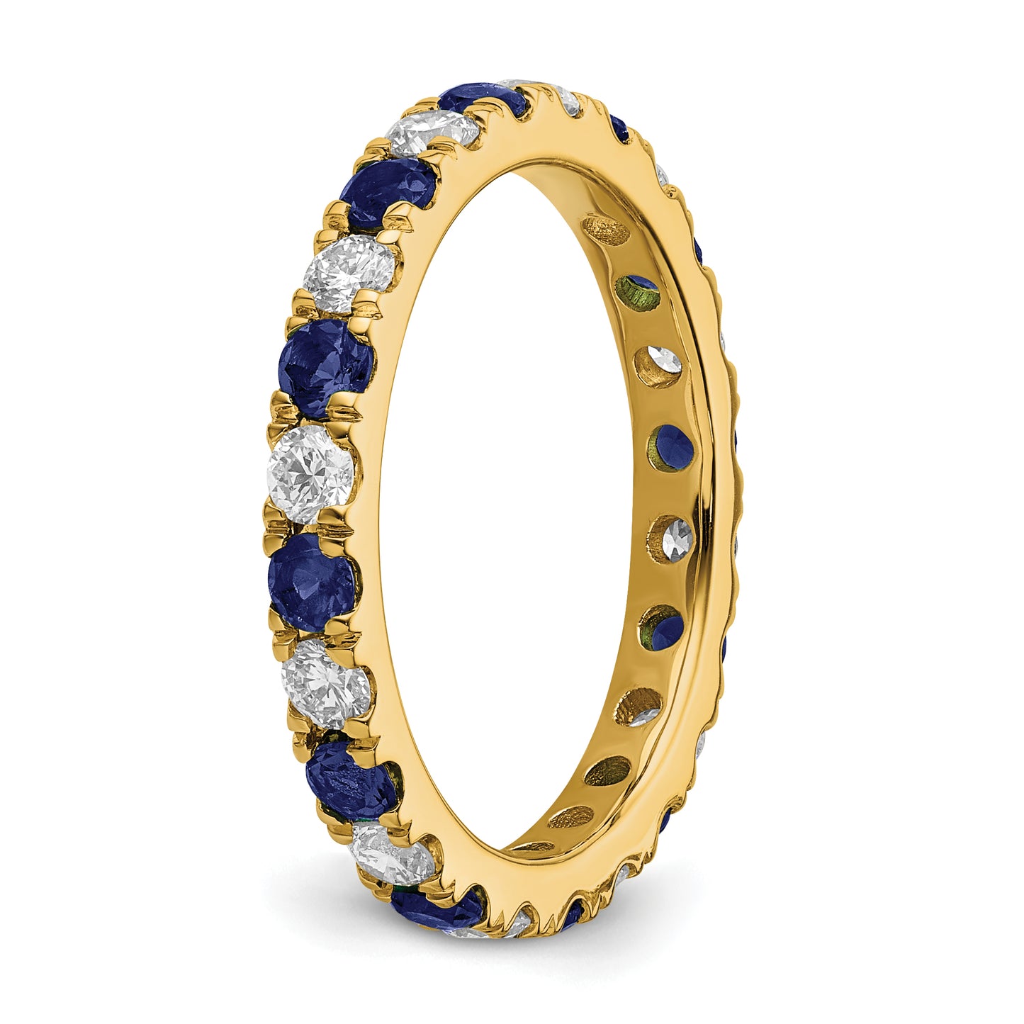 14k Yellow Gold 7/8 Ct. Lab Grown Diamond VS/SI+ G+ and Lab Created Blue Sapphire Eternity Band Ring