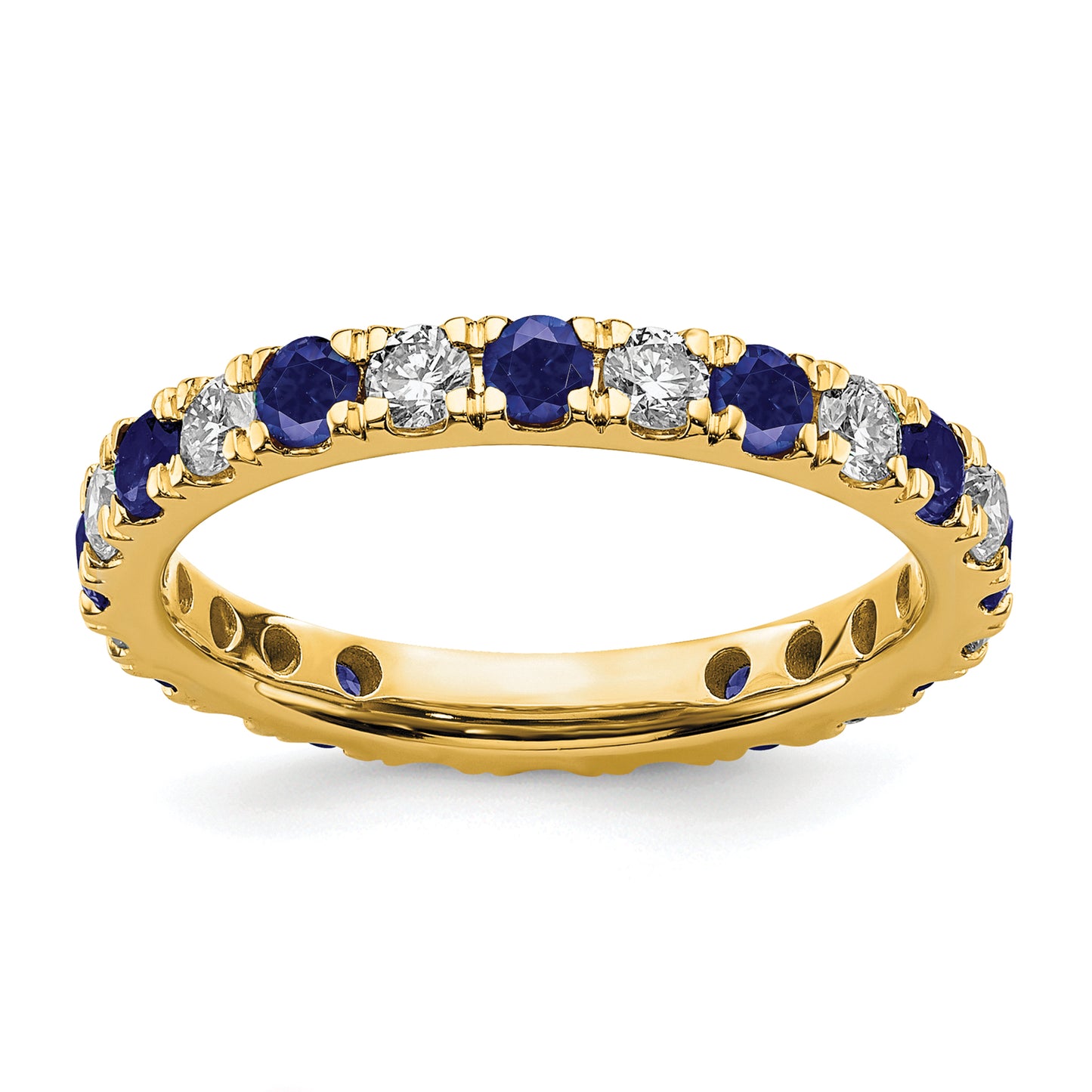 14k Yellow Gold 7/8 Ct. Lab Grown Diamond VS/SI+ G+ and Lab Created Blue Sapphire Eternity Band Ring