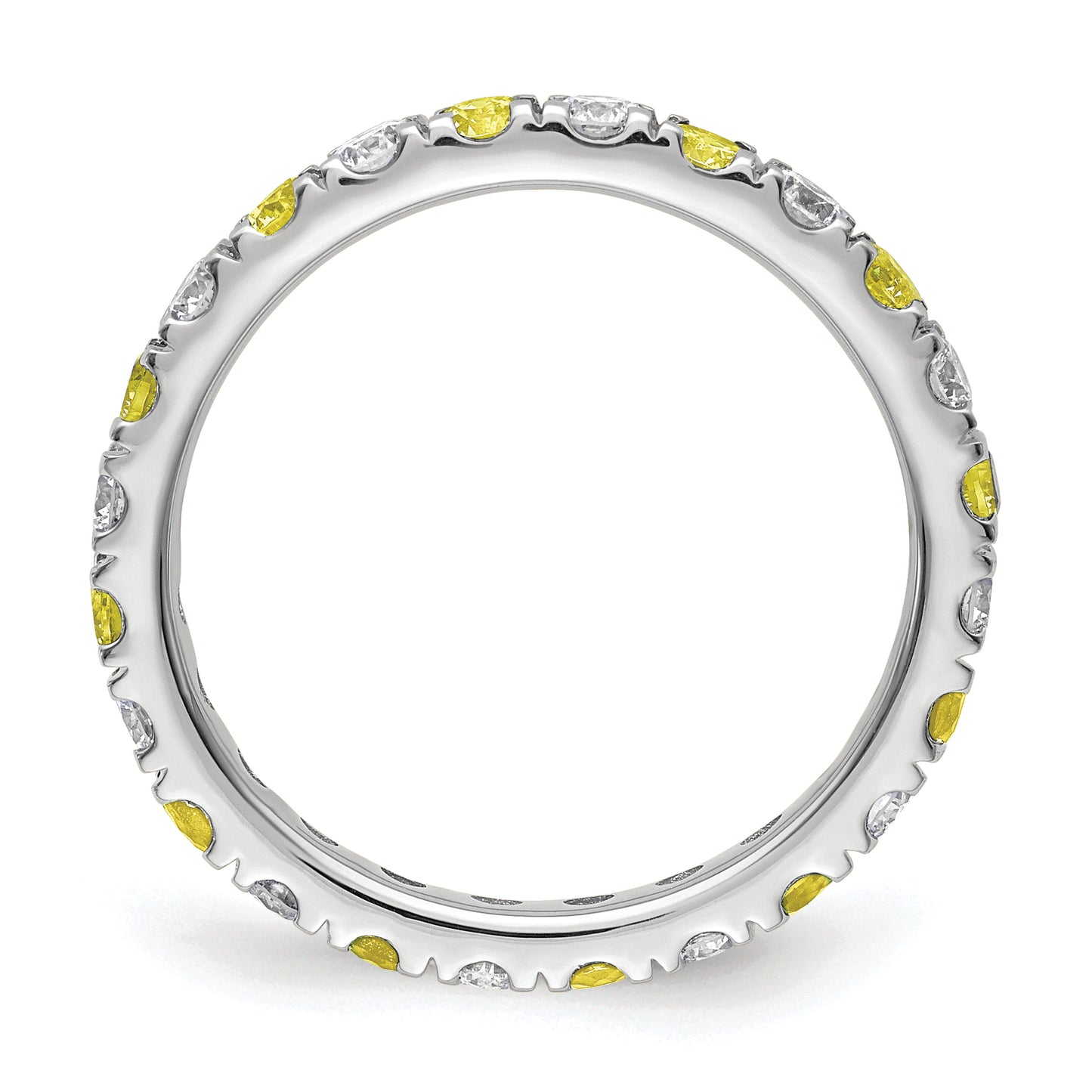 14k White Gold 3/4 Ct. Lab Grown Diamond VS/SI+ G+ and Lab Created Yellow Sapphire Eternity Band Ring