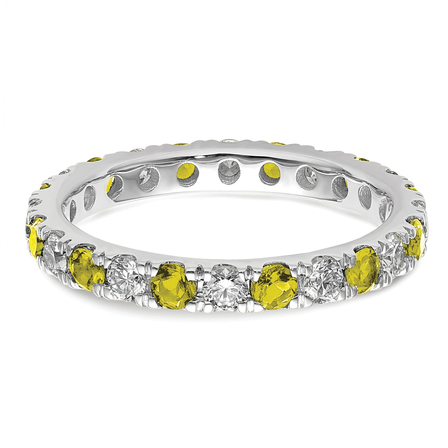 14k White Gold 7/8 Ct. Lab Grown Diamond VS/SI+ G+ and Lab Created Yellow Sapphire Eternity Band Ring