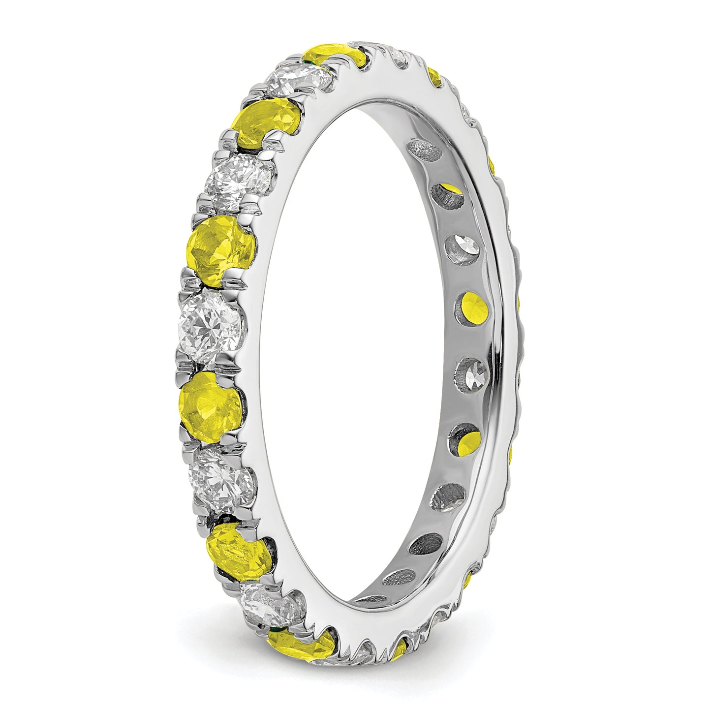 14k White Gold 3/8 Ct. Lab Grown Diamond VS/SI+ G+ and Lab Created Yellow Sapphire Eternity Band Ring