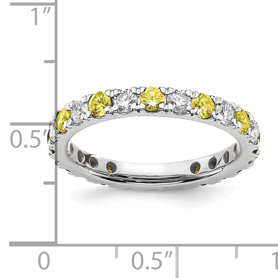 14k White Gold 3/8 Ct. Lab Grown Diamond VS/SI+ G+ and Lab Created Yellow Sapphire Eternity Band Ring