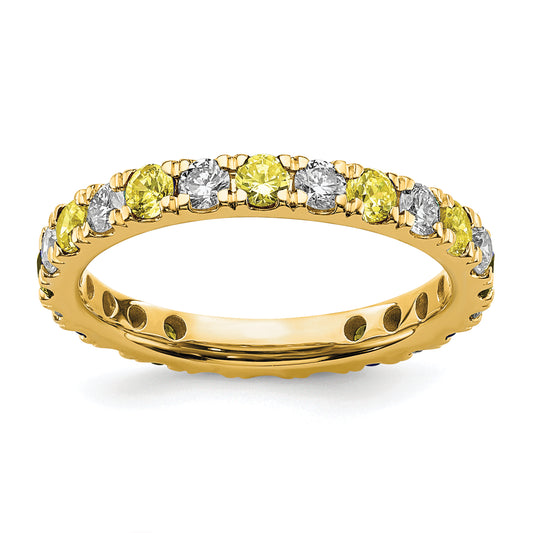 14k Yellow Gold 7/8 Ct. Lab Grown Diamond VS/SI+ G+ and Lab Created Sapphire Eternity Band Ring