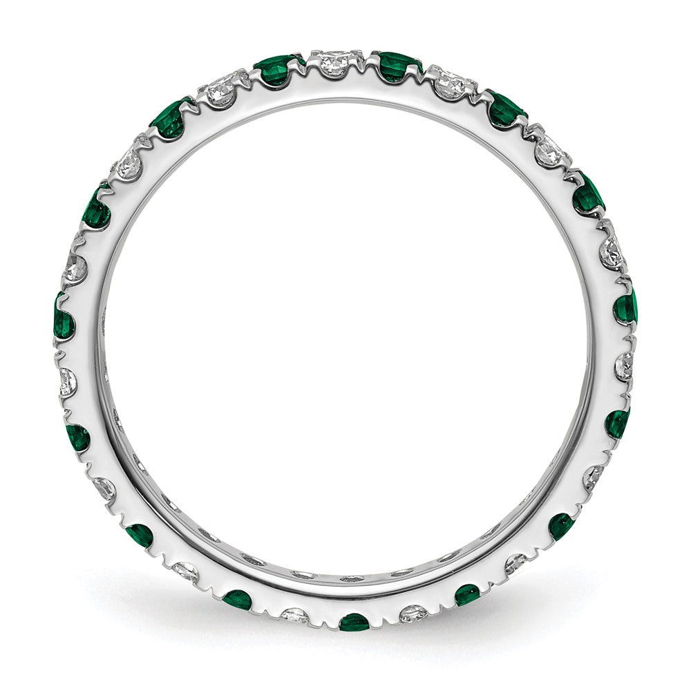 14k White Gold 3/8 Ct. Lab Grown Diamond VS/SI+ G+ and Lab Created Emerald Size 4 Eternity Band