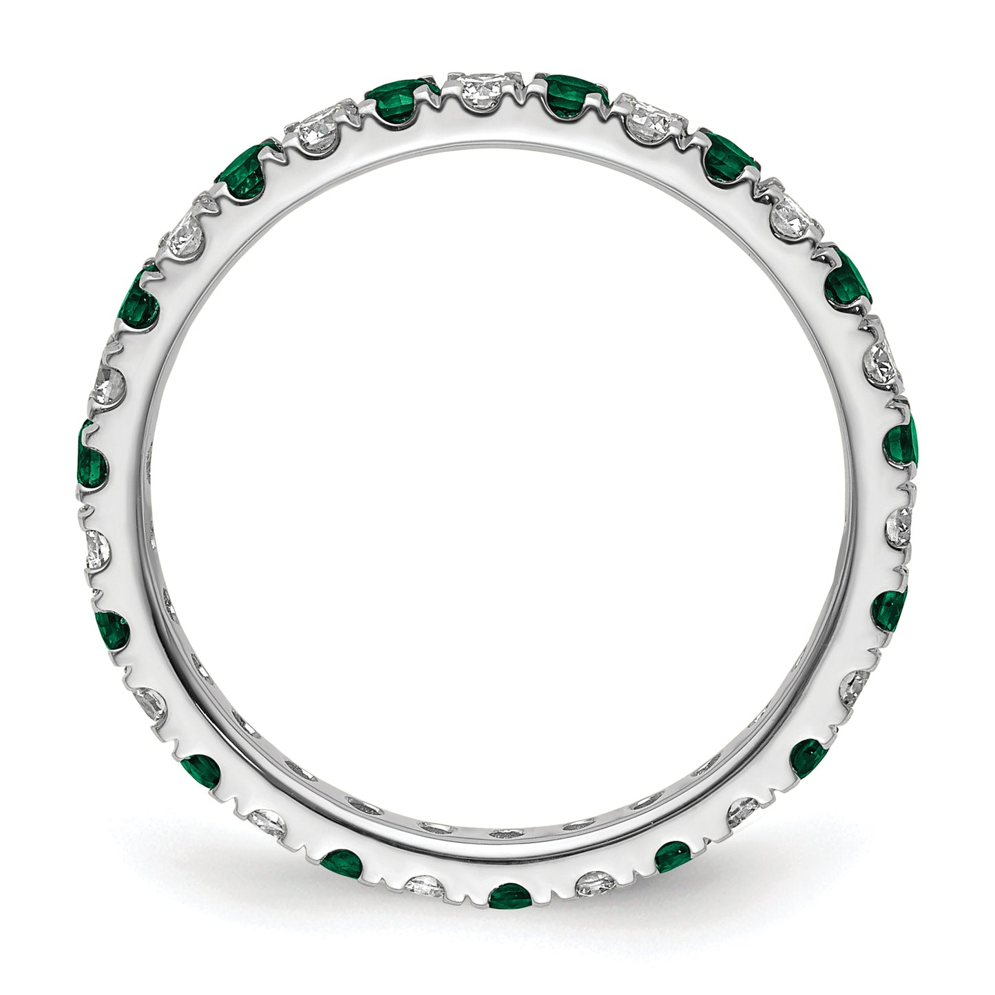 14k White Gold 3/8 Ct. Lab Grown Diamond VS/SI+ G+ and Lab Created Emerald Eternity Band Ring