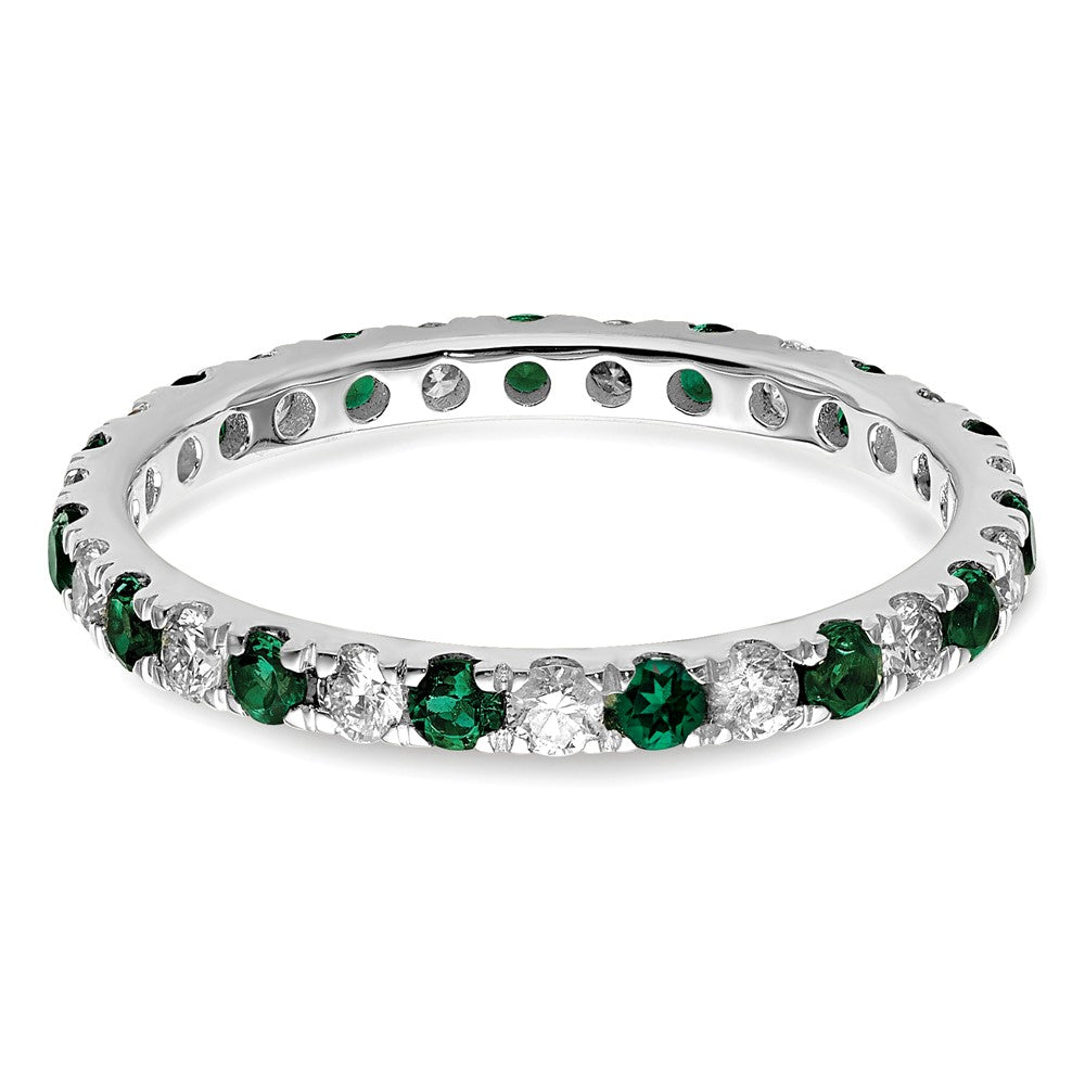 14k White Gold 3/8 Ct. Lab Grown Diamond VS/SI+ G+ and Lab Created Emerald Size 4 Eternity Band