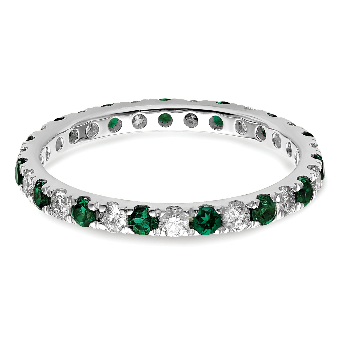 14k White Gold 3/8 Ct. Lab Grown Diamond VS/SI+ G+ and Lab Created Emerald Eternity Band Ring