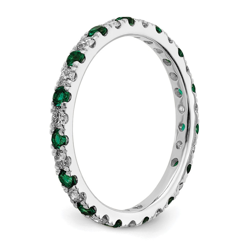 14k White Gold 3/8 Ct. Lab Grown Diamond VS/SI+ G+ and Lab Created Emerald Size 4 Eternity Band