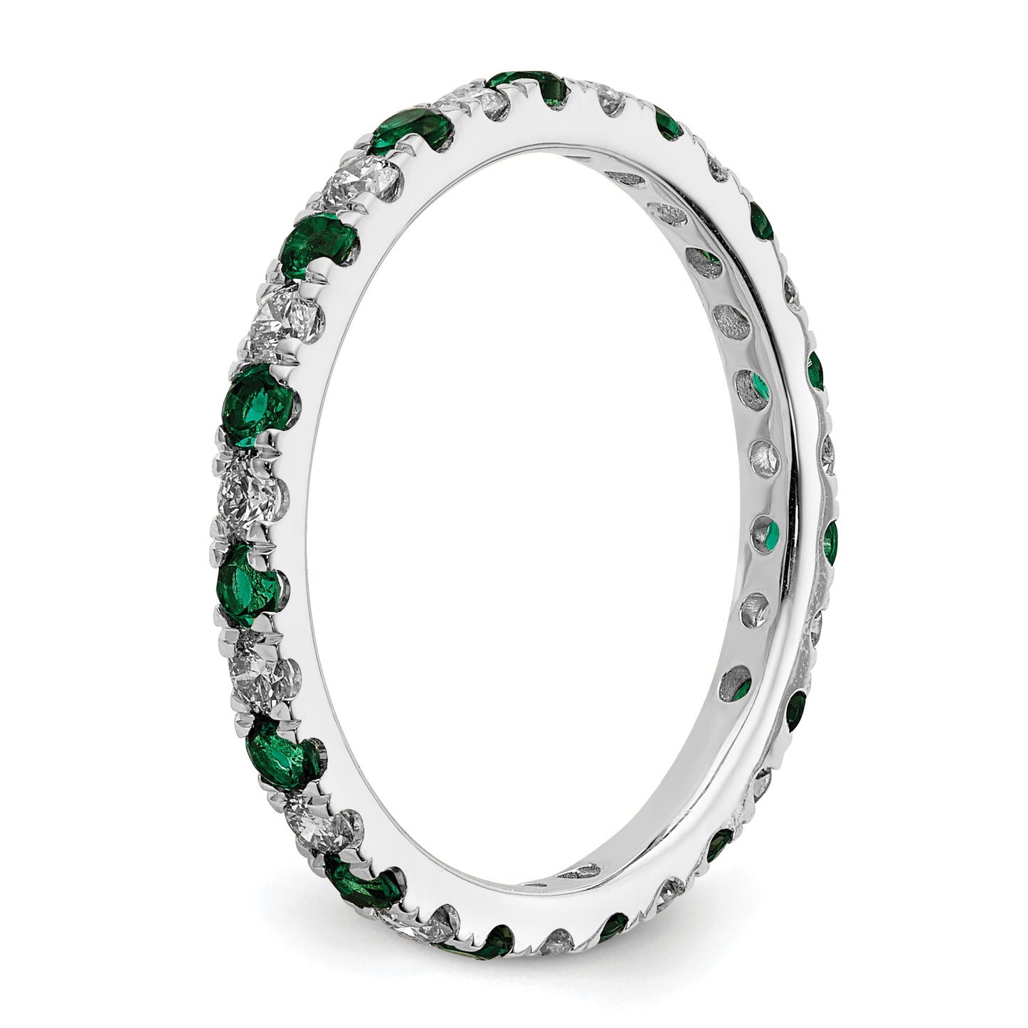 14k White Gold 3/8 Ct. Lab Grown Diamond VS/SI+ G+ and Lab Created Emerald Eternity Band Ring