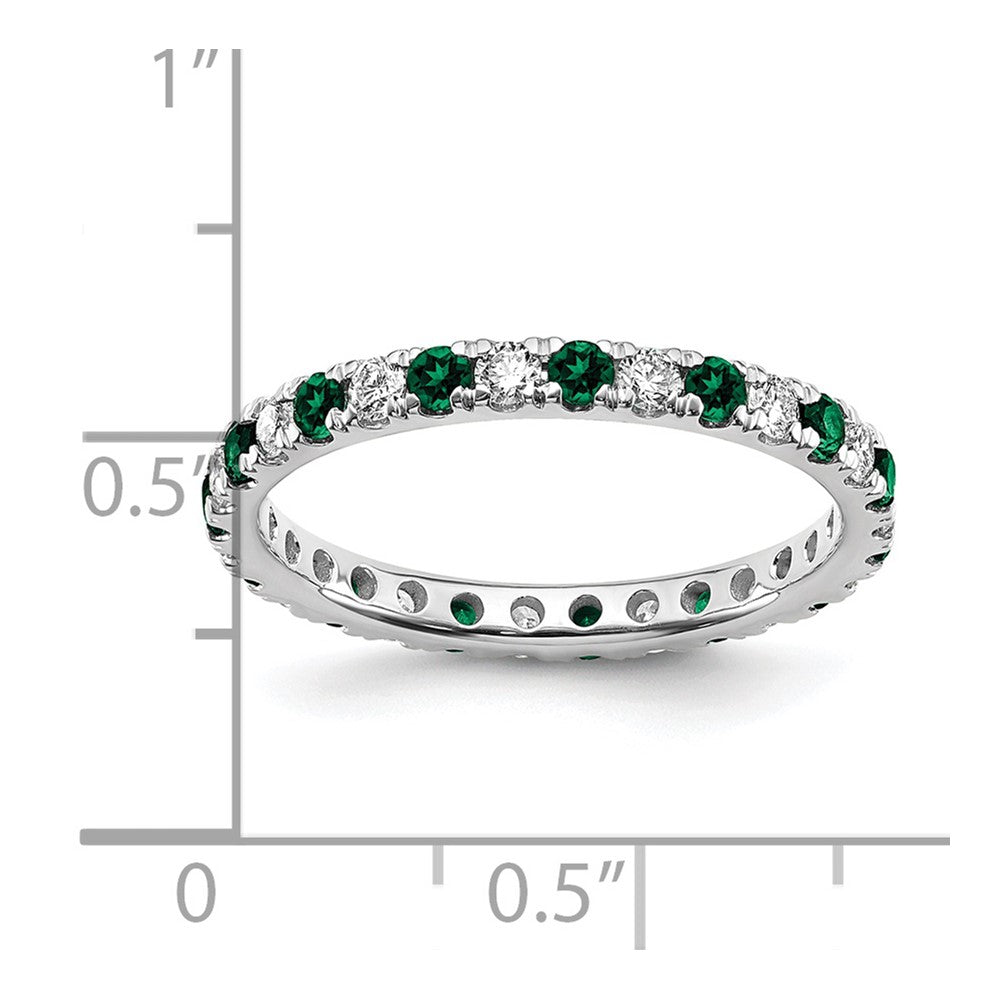 14k White Gold 3/8 Ct. Lab Grown Diamond VS/SI+ G+ and Lab Created Emerald Size 4 Eternity Band