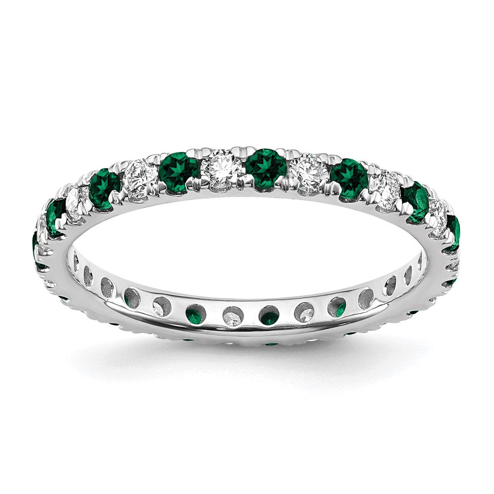 14k White Gold 3/8 Ct. Lab Grown Diamond VS/SI+ G+ and Lab Created Emerald Size 4 Eternity Band