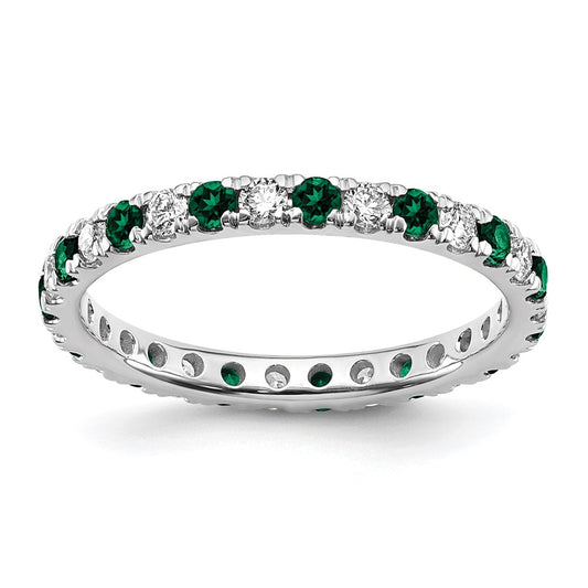 14k White Gold 3/8 Ct. Lab Grown Diamond VS/SI+ G+ and Lab Created Emerald Size 4 Eternity Band