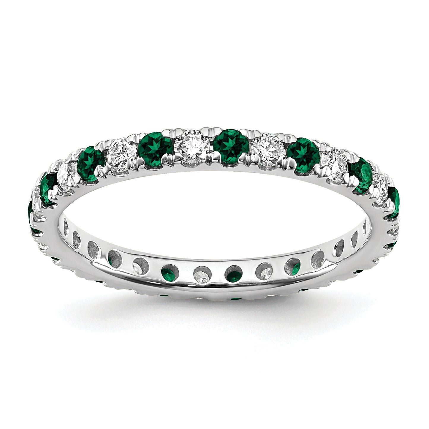 14k White Gold 1/2 Ct. Lab Grown Diamond VS/SI+ G+ and Lab Created Emerald Eternity Band Ring