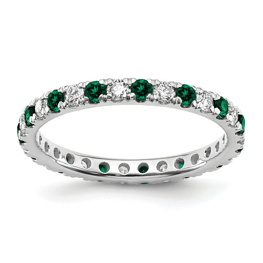 14k White Gold 3/8 Ct. Lab Grown Diamond VS/SI+ G+ and Lab Created Emerald Eternity Band Ring