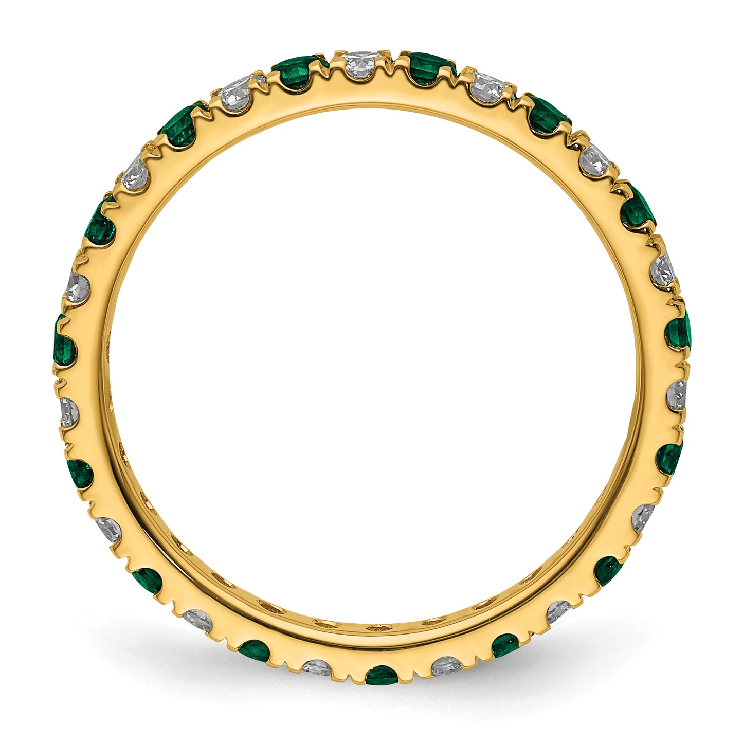 14k Yellow Gold 3/8 Ct. Lab Grown Diamond VS/SI+ G+ and Lab Created Emerald Eternity Band Ring