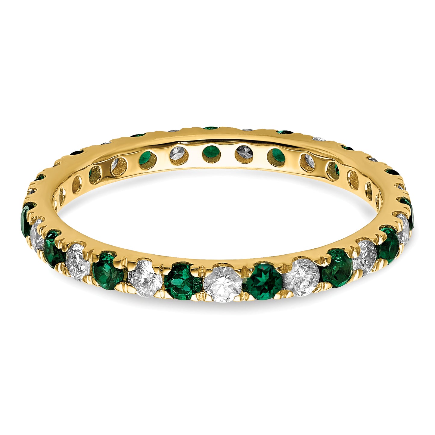 14k Yellow Gold 3/8 Ct. Lab Grown Diamond VS/SI+ G+ and Lab Created Emerald Eternity Band Ring