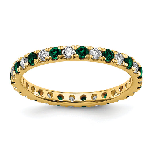 14k Yellow Gold 3/8 Ct. Lab Grown Diamond VS/SI+ G+ and Lab Created Emerald Eternity Band Ring